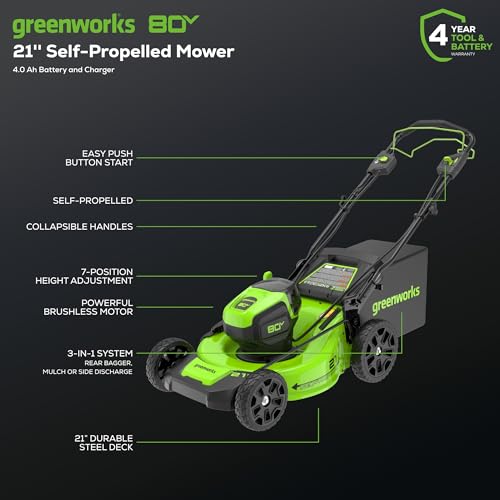 Tondeuse automotrice Greenworks MO80L410 Pro – 80V, 53,3 cm, Batterie 4,0Ah