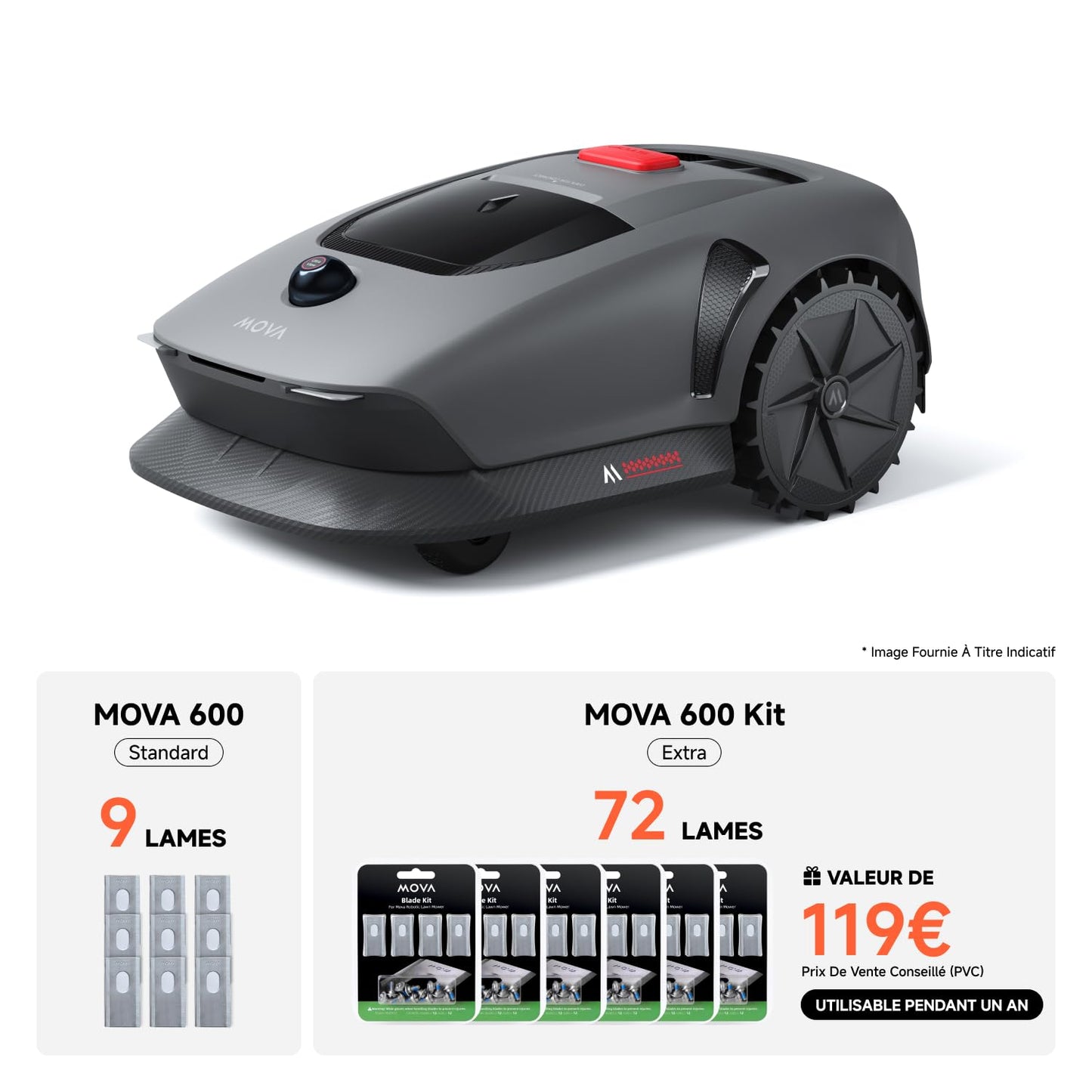 Robot tondeuse MOVA 600 – 800 m², Cartographie 3D LiDAR, Sans fil