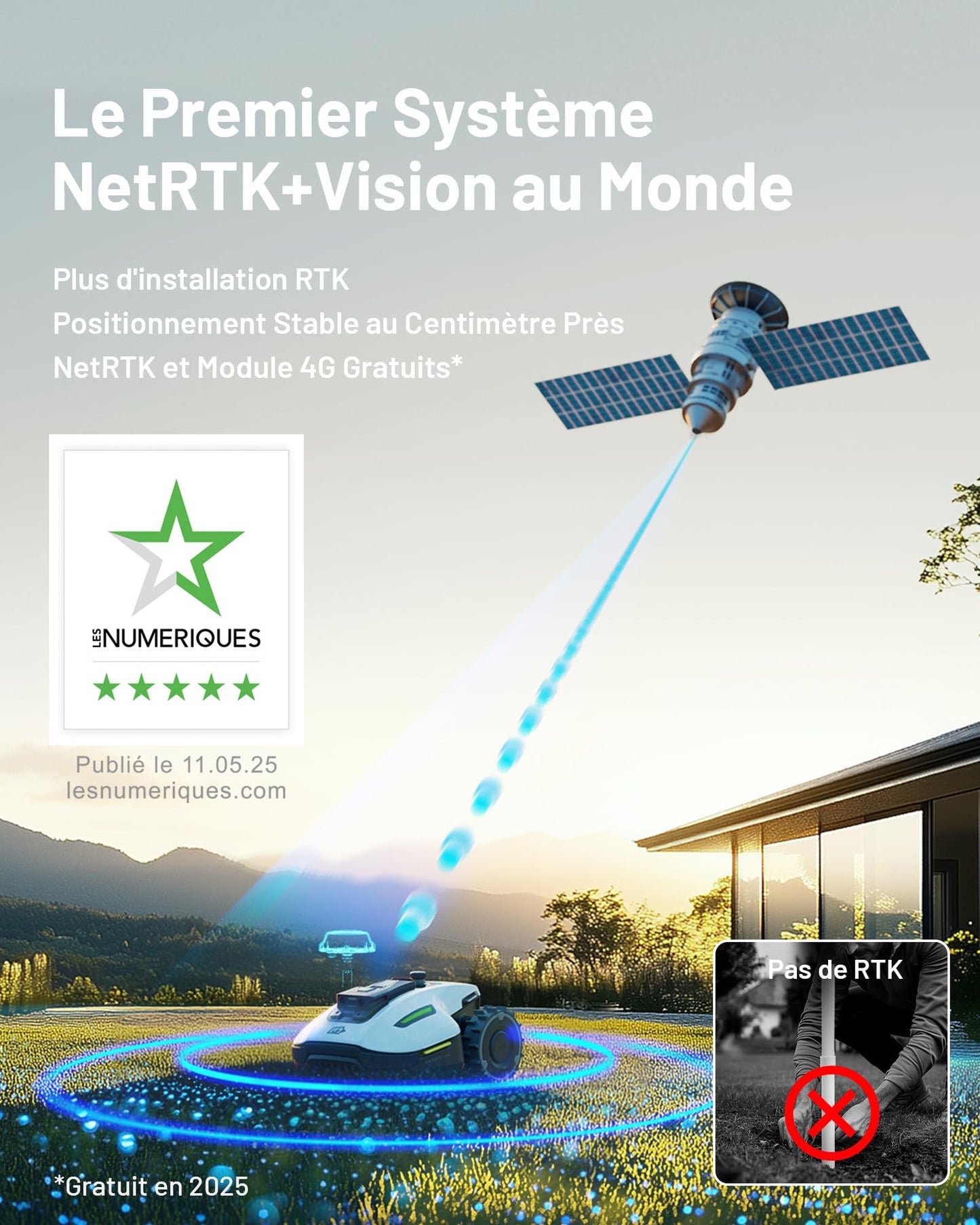Robot tondeuse MAMMOTION YUKA Mini 500 – 500 m², RTK+Vision, Pente 50%