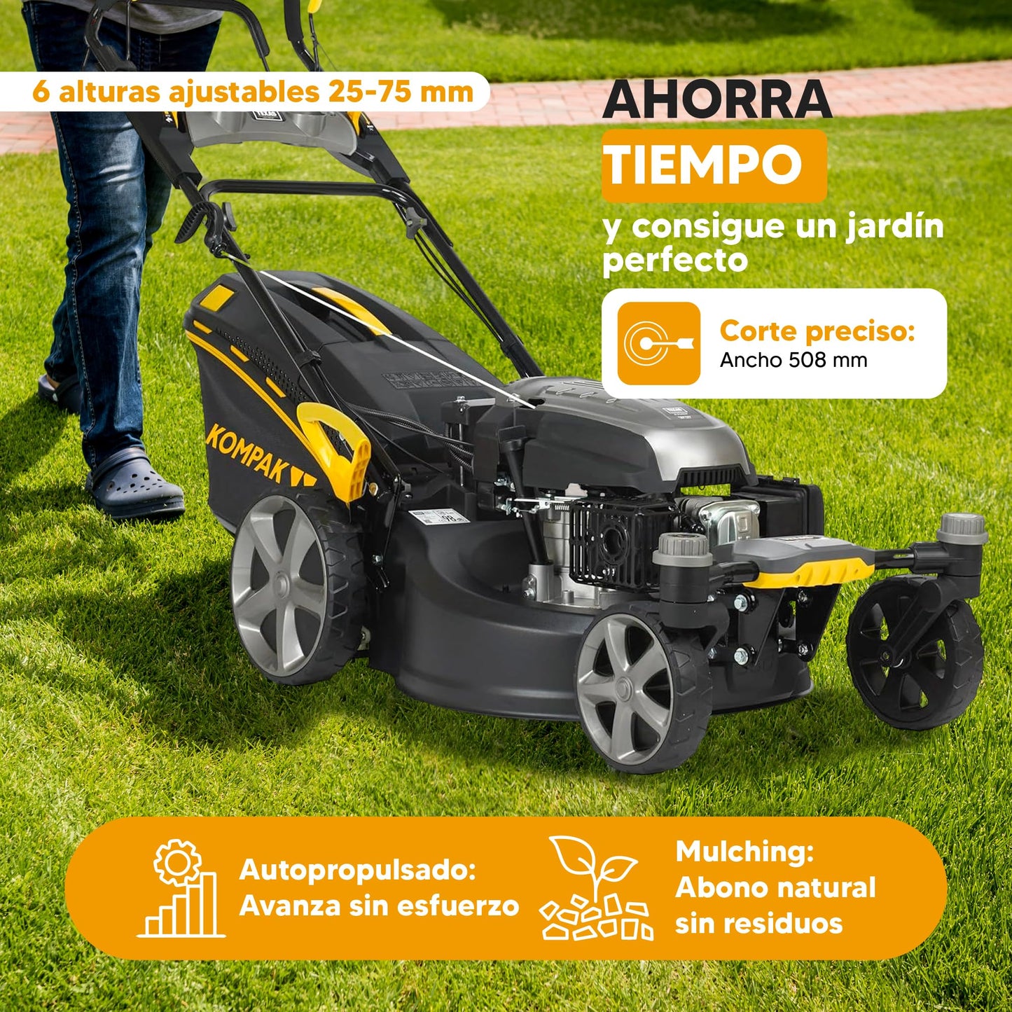 Tondeuse Kompak KP-KCC51E-SPZ – Mulching, Démarrage électrique, Rotation 360°