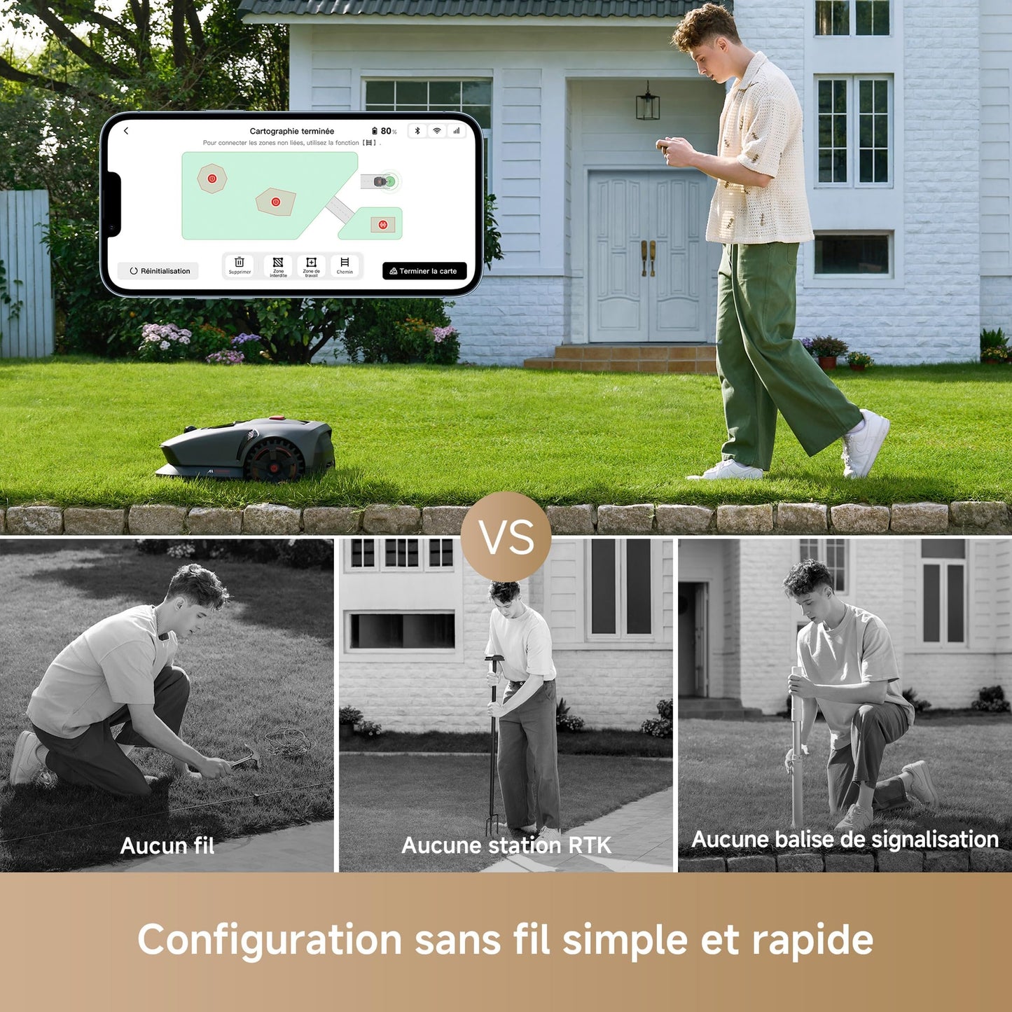 Robot tondeuse MOVA 1000 – 1000 m², 3D-LiDAR, Évitement obstacles, Application incluse