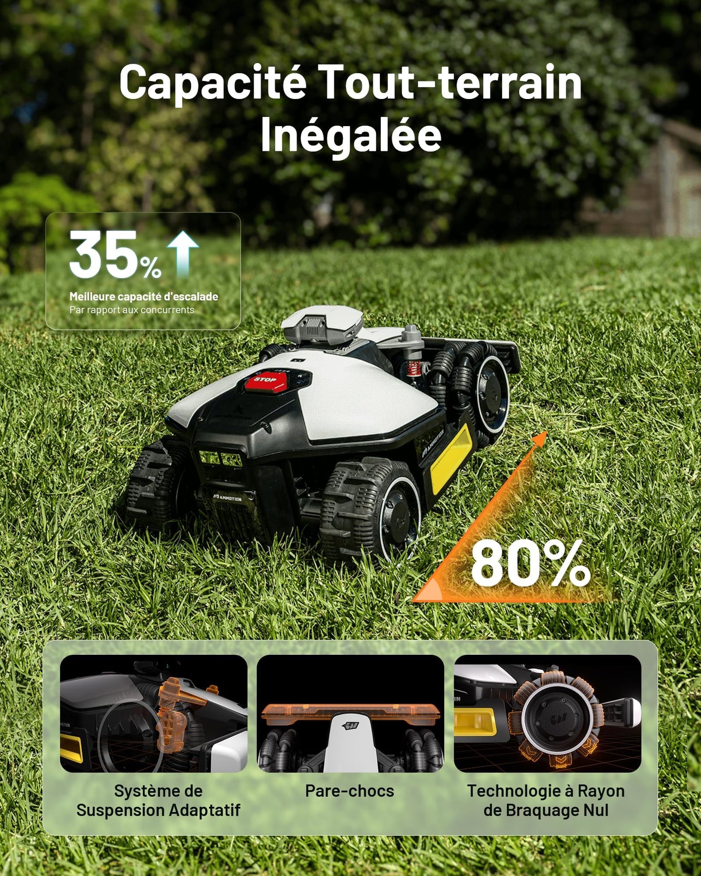 Robot tondeuse MAMMOTION LUBA Mini AWD 800 – 800 m², RTK+Vision, Pentes 80%