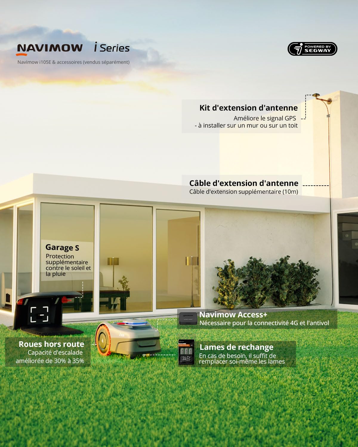 Robot tondeuse Navimow i105E – 500 m², Navigation RTK & Vision IA