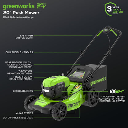Tondeuse à pousser Greenworks 48V Brushless – 20