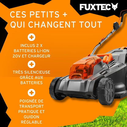 Tondeuse sans fil FUXTEC 40V E2RM43 – 43 cm, Bac 40L, Hauteur réglable