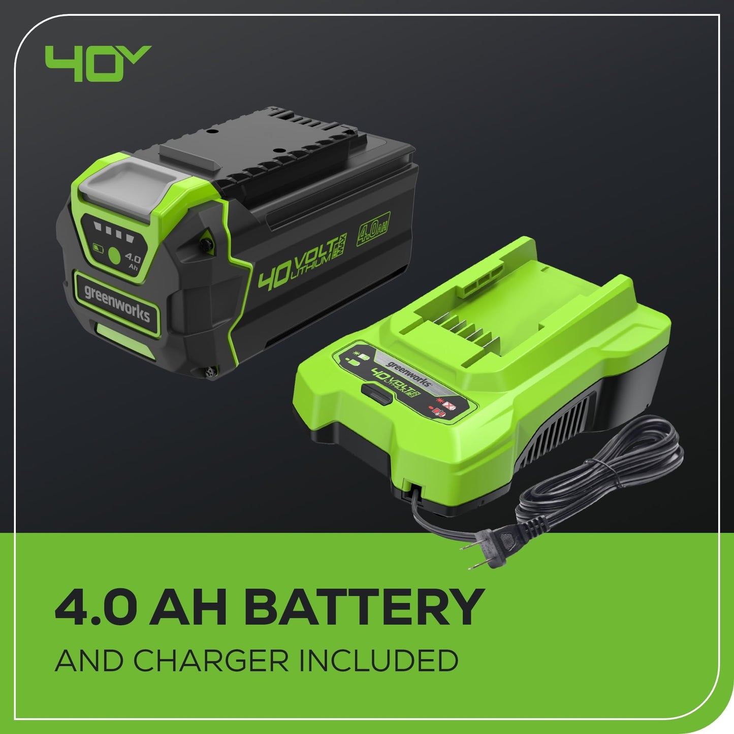 Tondeuse sans fil Greenworks 40V – 16'', Batterie 4,0Ah et Chargeur inclus