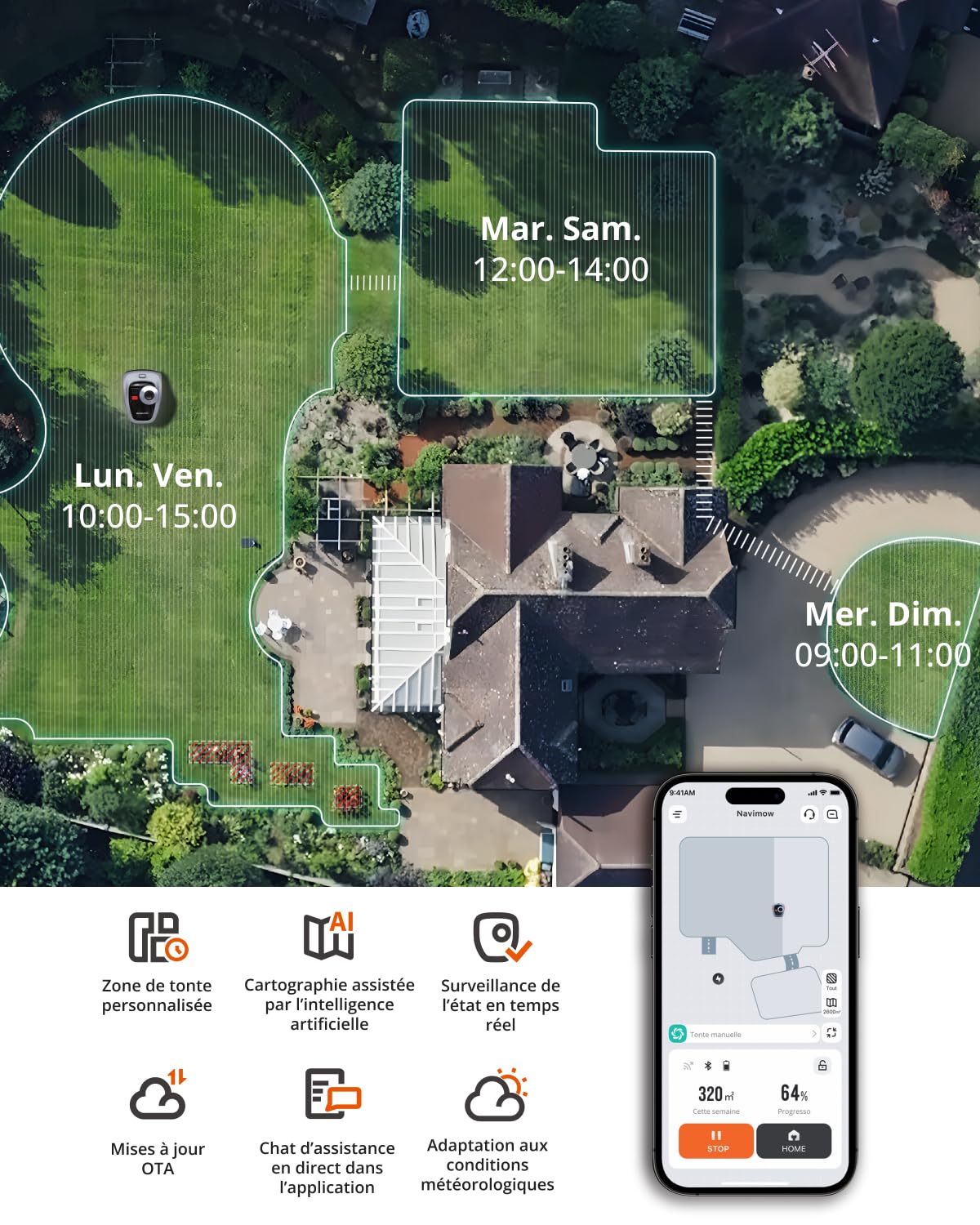 Robot tondeuse Navimow i105E – 500 m², Navigation RTK & Vision IA