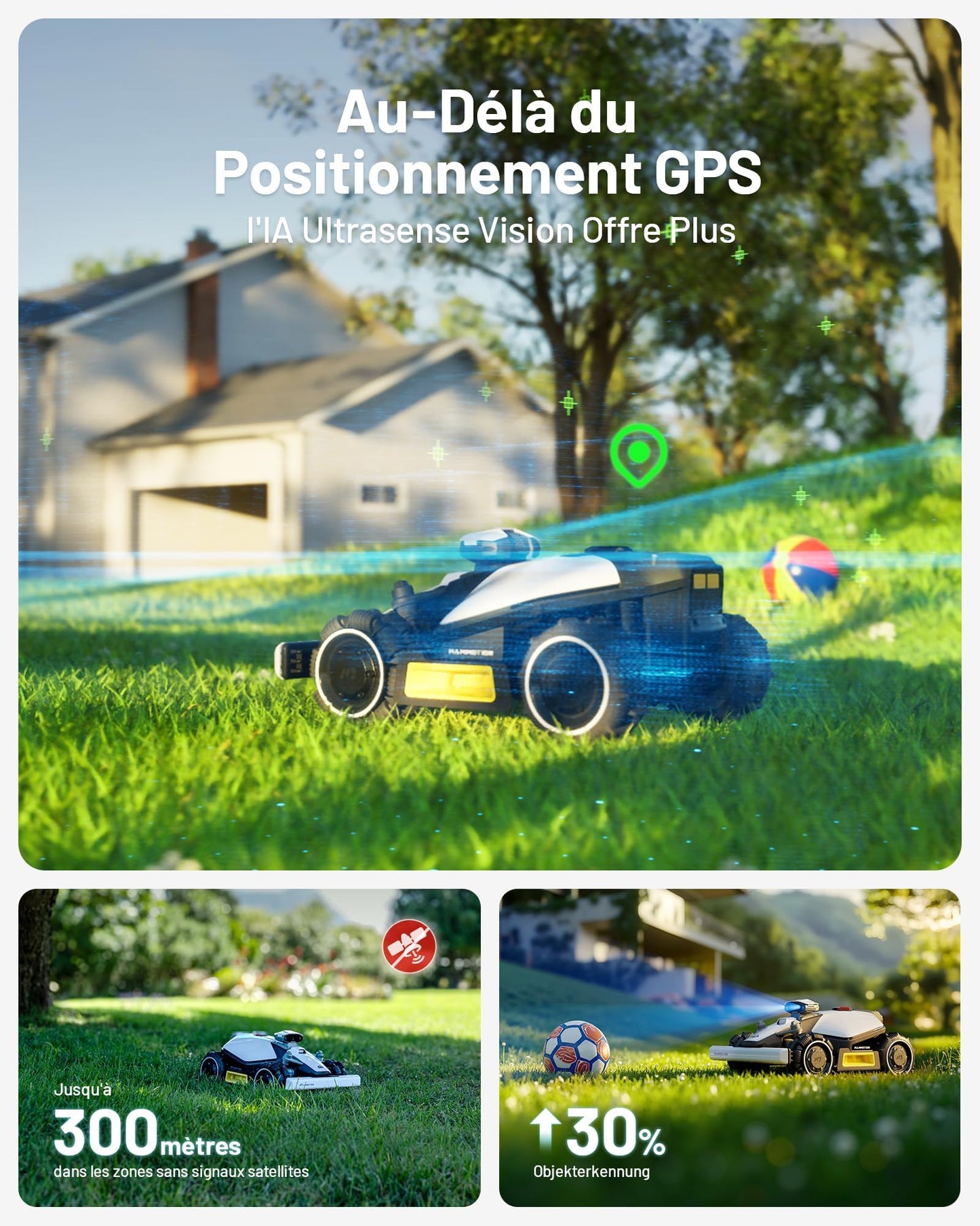 Robot tondeuse MAMMOTION LUBA Mini AWD 800 – 800 m², RTK+Vision, Pentes 80%