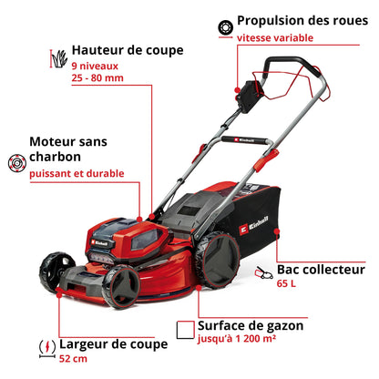 Tondeuse sans fil Einhell GP-CM 36/52 S Li BL – 52 cm, 36V, 4 Batteries 5,2Ah