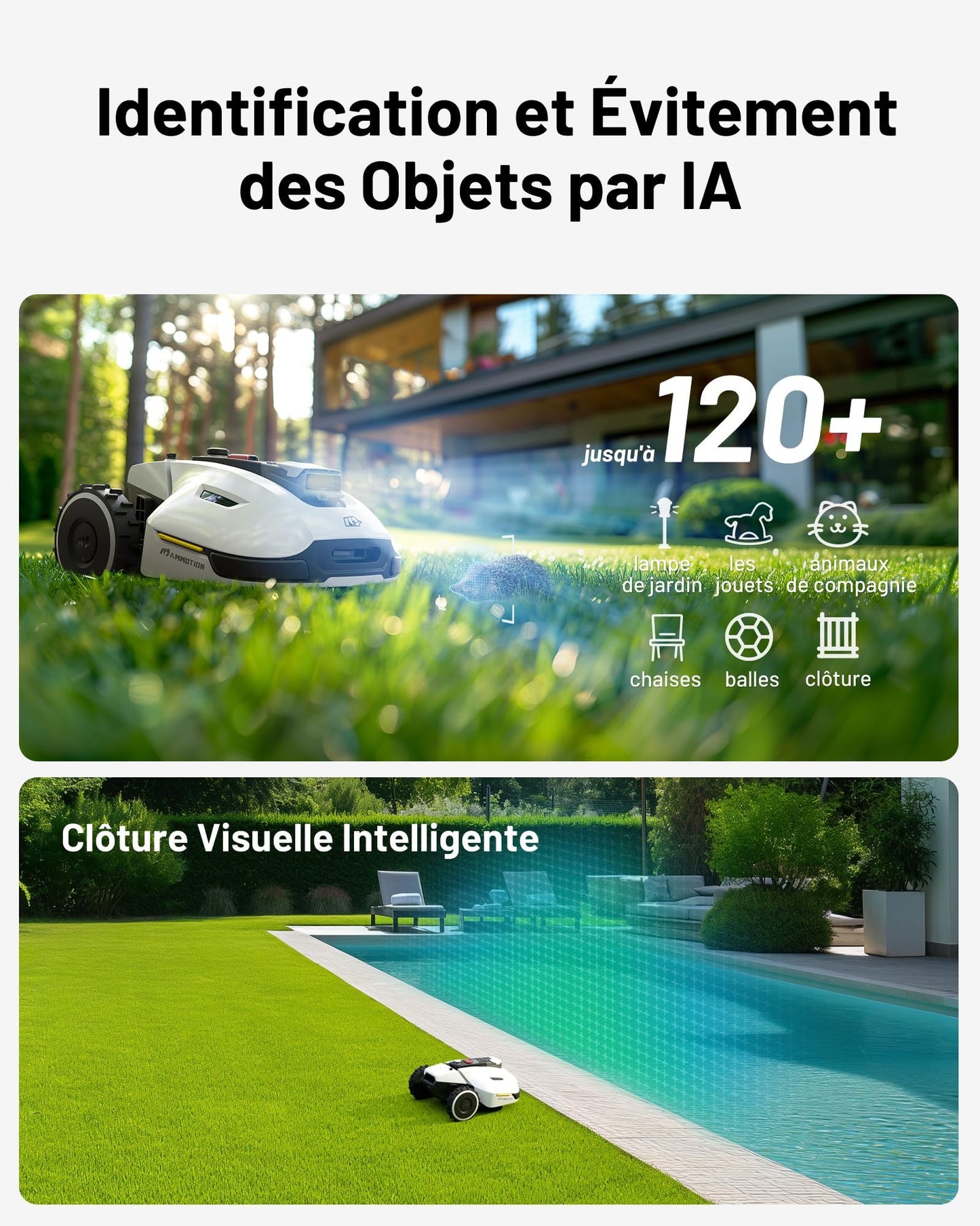 Robot tondeuse MAMMOTION YUKA 2000 – 2000 m², RTK+Vision, Double disque de coupe