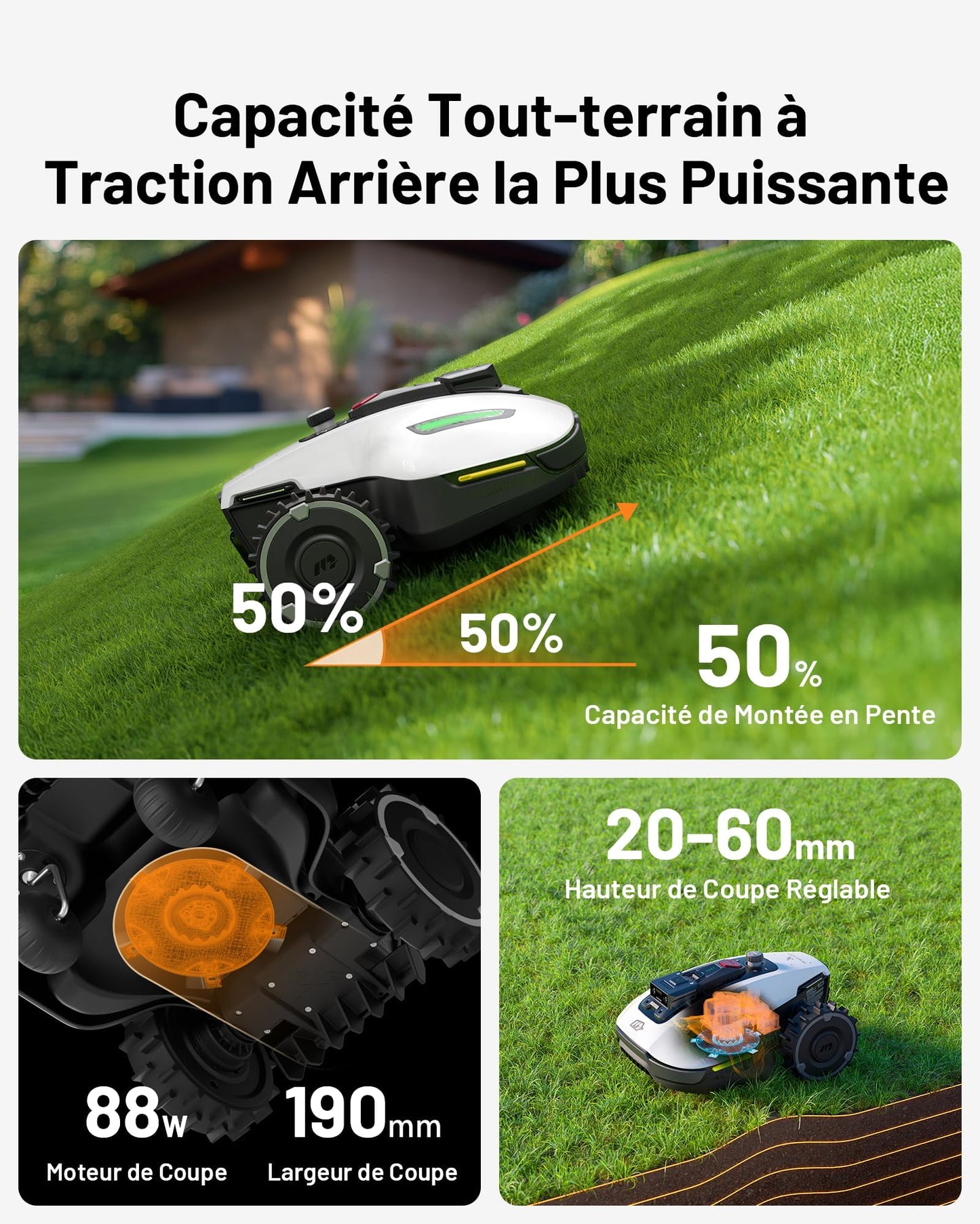 Robot tondeuse MAMMOTION YUKA Mini 500 – 500 m², RTK+Vision, Pente 50%