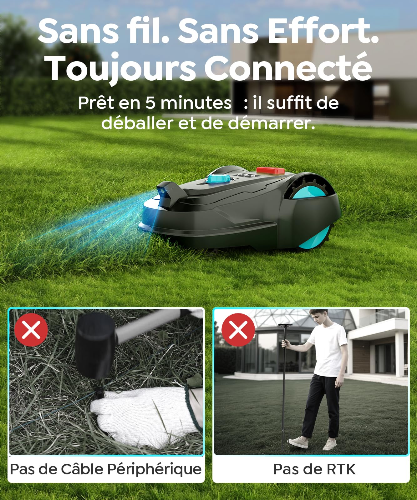 Robot tondeuse YARDCARE M800Plus – 800 m², GPS & Vision IA