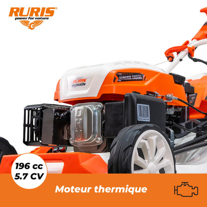 Tondeuse à gazon thermique RURIS RX500S – 196cc, 5 en 1 Mulching