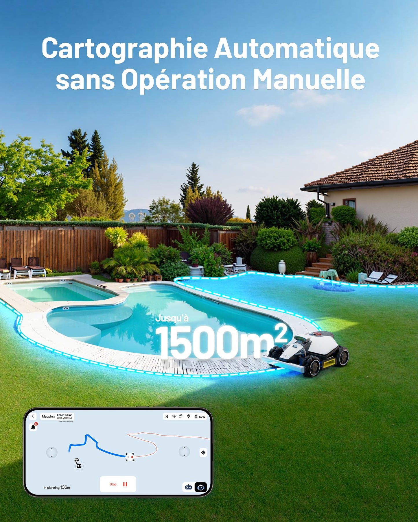 Robot tondeuse MAMMOTION LUBA Mini AWD 800 – 800 m², RTK+Vision, Pentes 80%