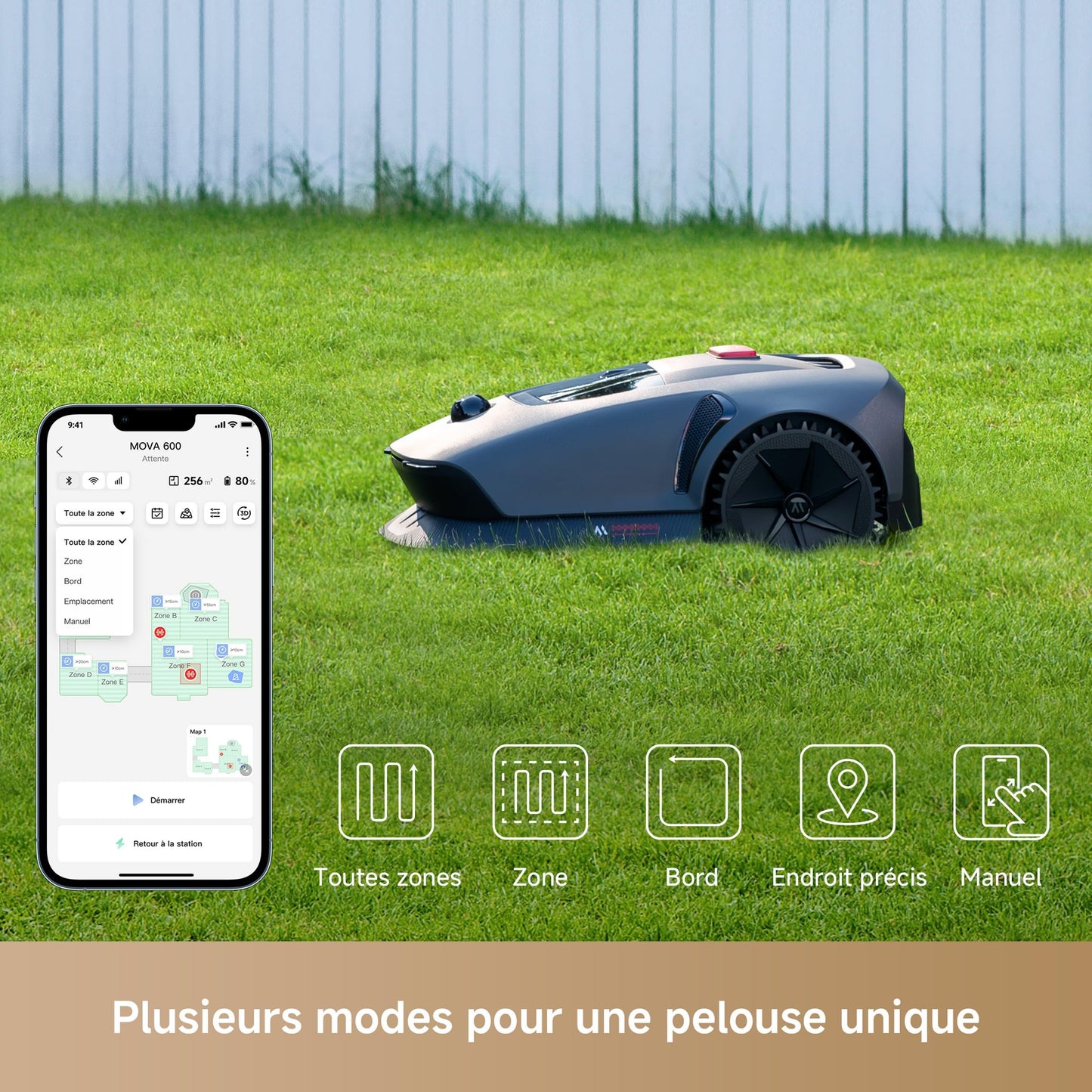 Robot tondeuse MOVA 600 – 800 m², Cartographie 3D LiDAR, Sans fil