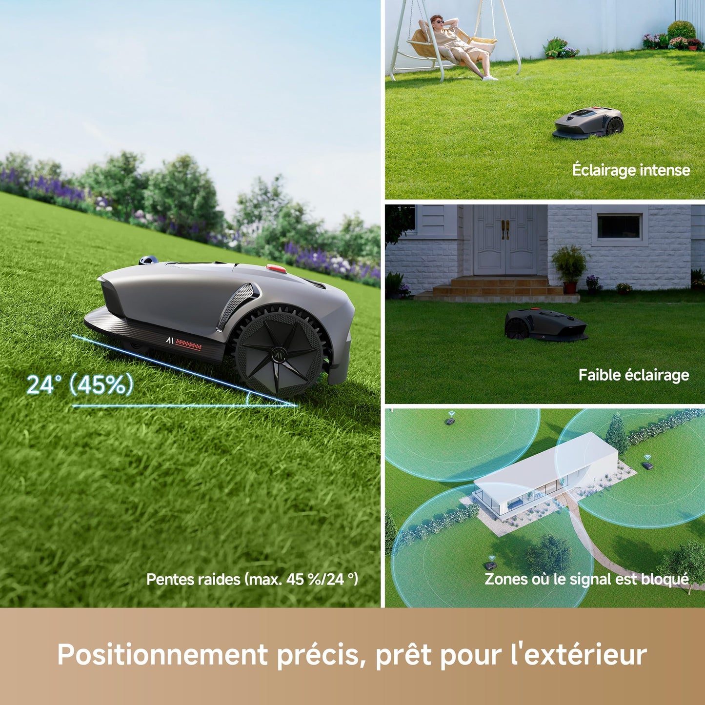 Robot tondeuse MOVA 600 – 800 m², Cartographie 3D LiDAR, Sans fil
