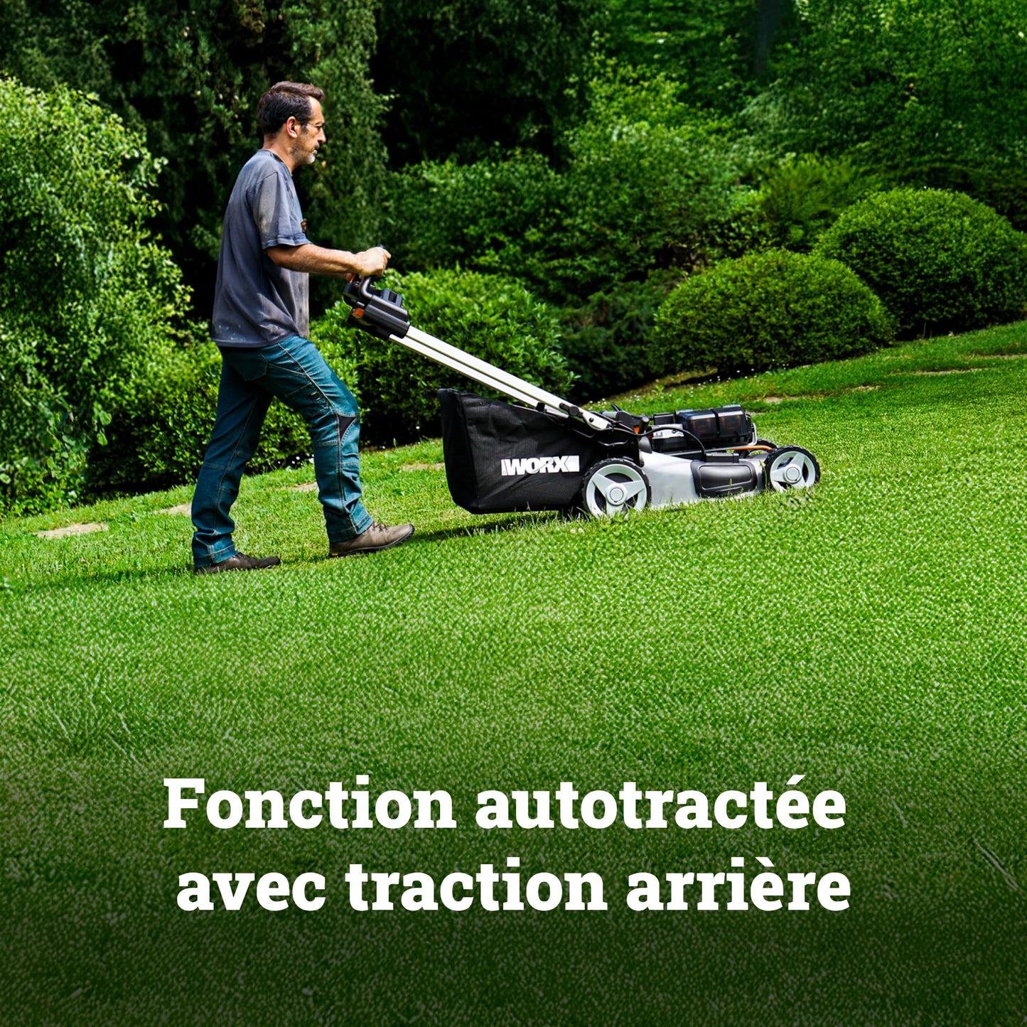 Tondeuse sans fil WORX WG761E 80V – 51 cm, Sac 70L, Mulching, 4 Batteries incluses