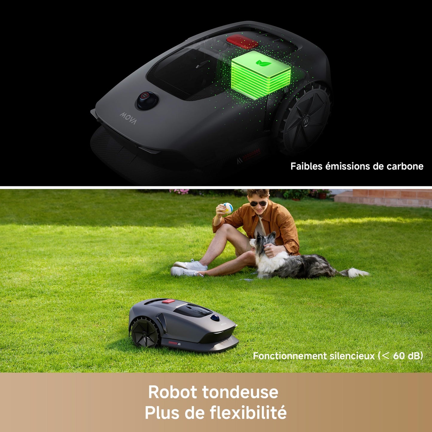 Robot tondeuse MOVA 600 – 800 m², Cartographie 3D LiDAR, Sans fil