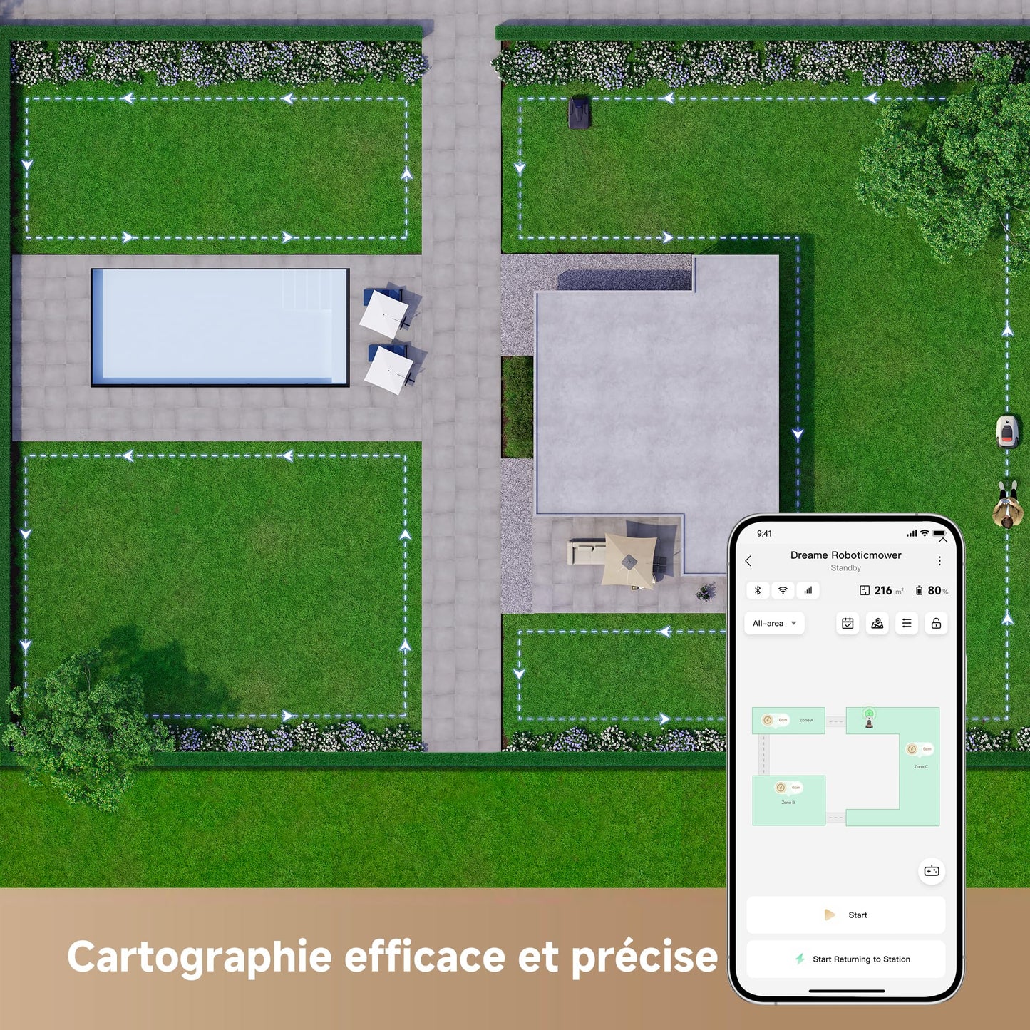 Robot tondeuse DREAME A1 Pro – 2000 m², 3D-LiDAR OmniSense, Application incluse