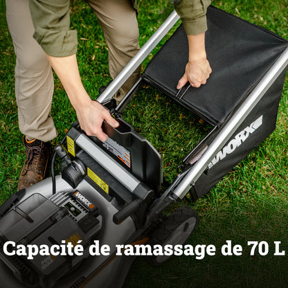 Tondeuse sans fil WORX WG761E 80V – 51 cm, Sac 70L, Mulching, 4 Batteries incluses