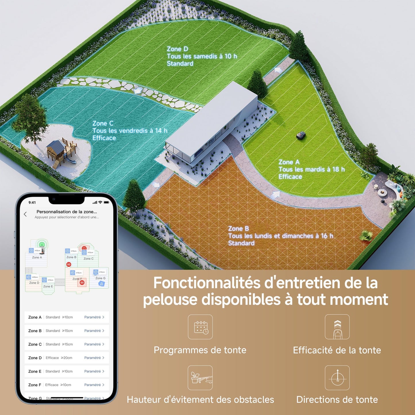 Robot tondeuse MOVA 600 – 800 m², Cartographie 3D LiDAR, Sans fil